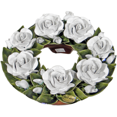 Fleurs ceramique couronne roses blanches