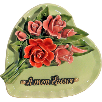 Fleurs ceramique coeur roses