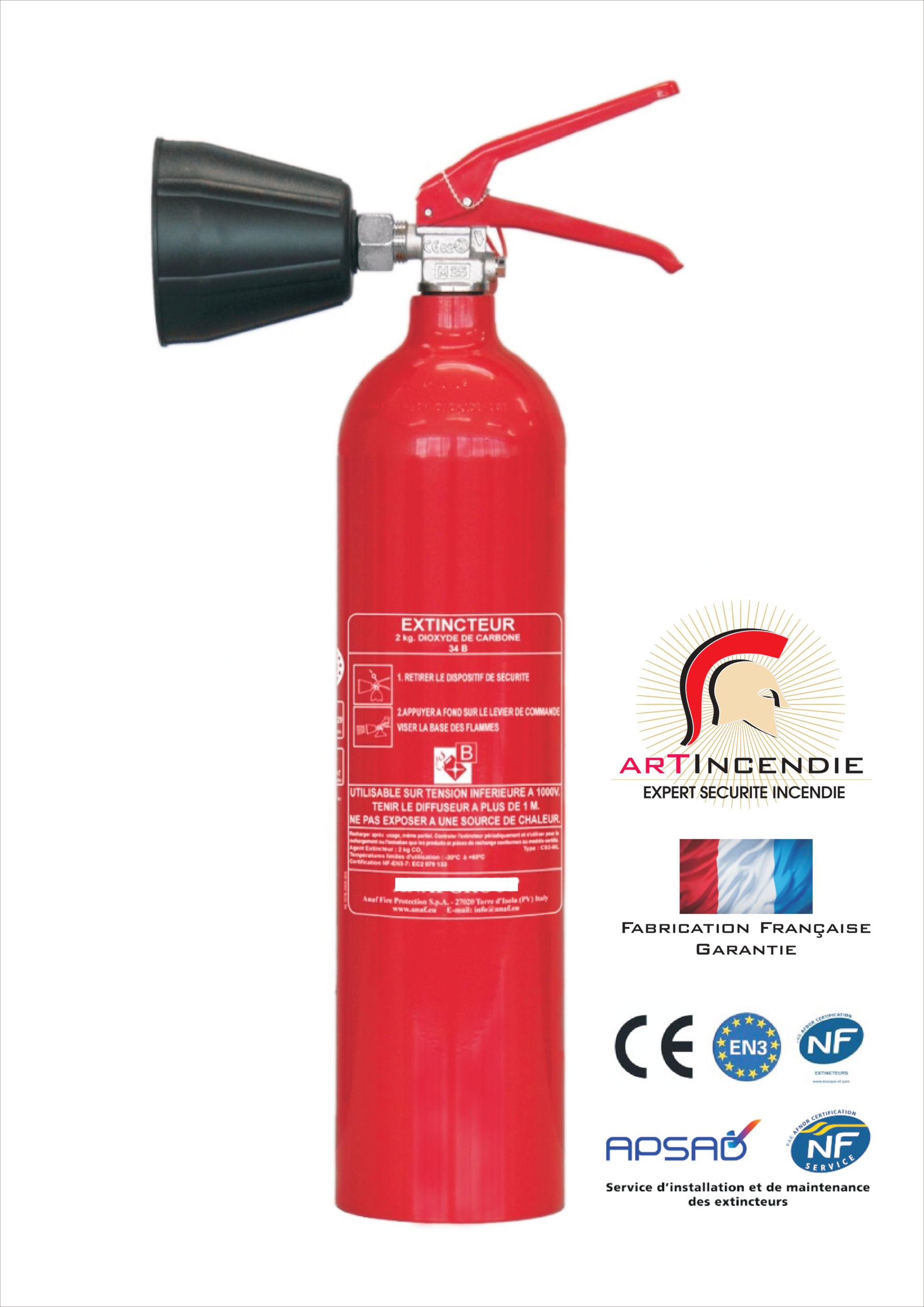 Extincteur Co2 Dioxyde De Carbone Capacite 2 Kilogrammes Type B Normes En3 Nf Ce Extincteur Co2 Art Incendie