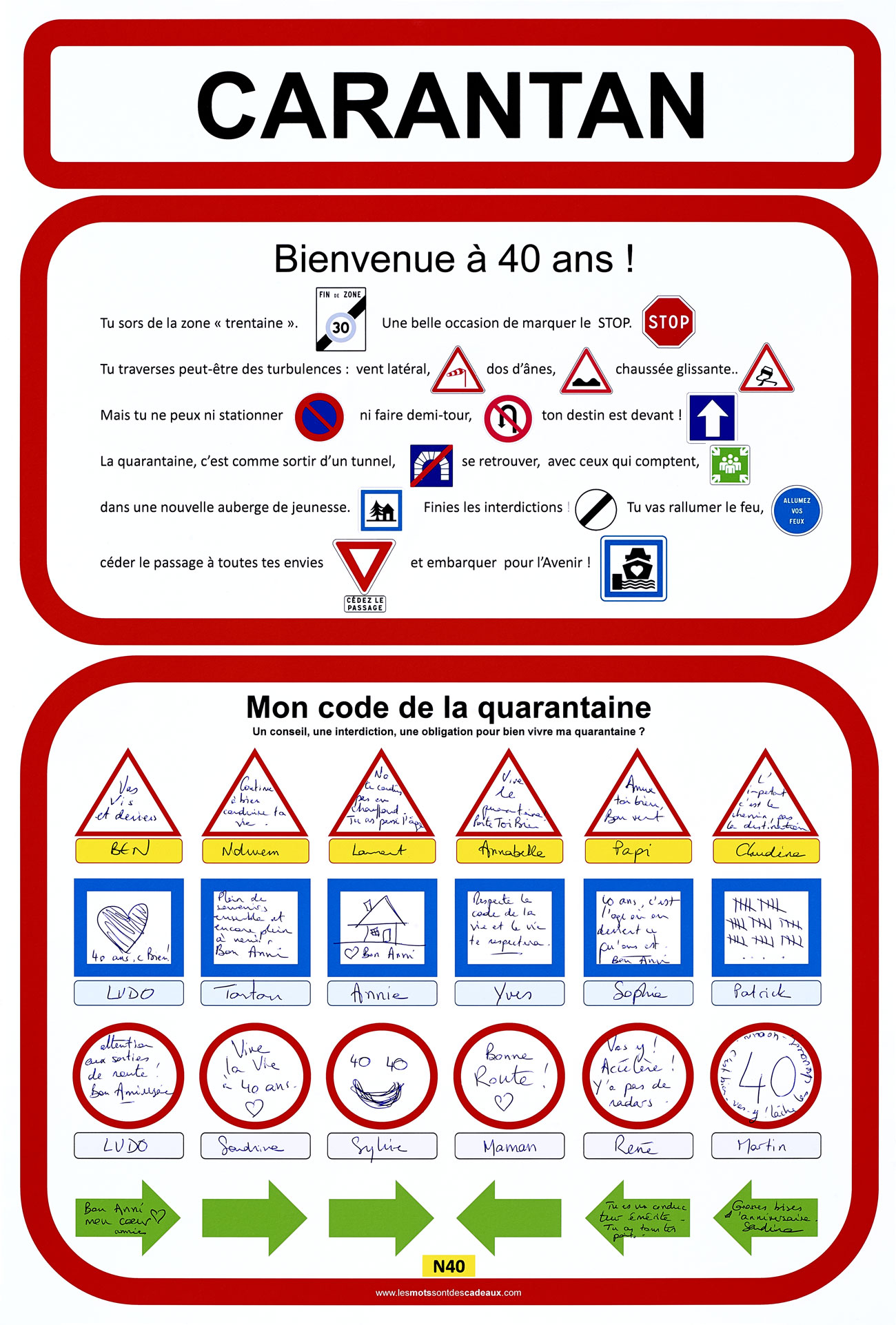 Anniversaire 40 ans : Grande carte à signer - code de la quarantaine