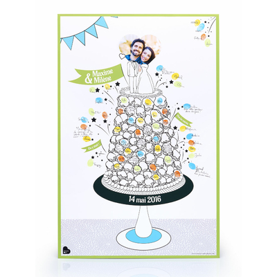 Affiche à empreintes de mariage, façon "pièce montée"