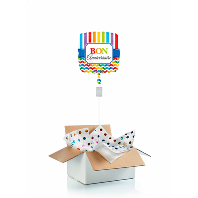 Ballon "surprise" carré gonflé à l'hélium : bon anniversaire