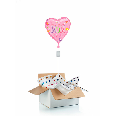 Ballon "surprise" gonflé à l'hélium : coeur "Love you Mum"