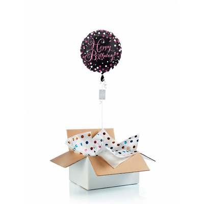 Ballon d'anniversaire "surprise" gonflé à l'hélium : Happy Birthday étincelant