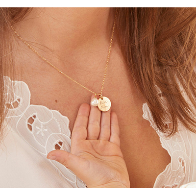 Collier personnalisé "disque + perle"