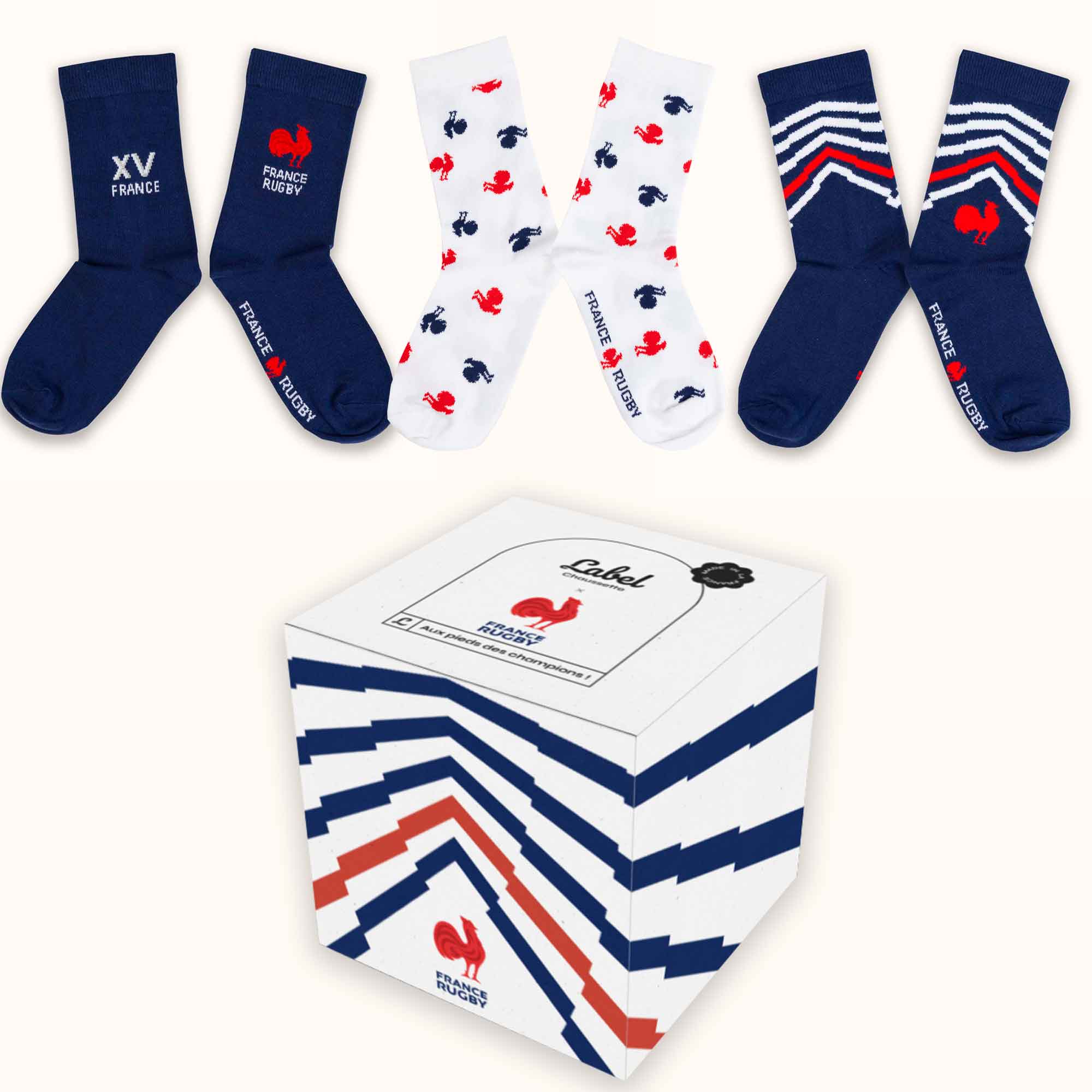 LABEL CHAUSSETTE - COFFRET TRIO 2 - Chaussettes OFFICIELLES FRANCE RUGBY