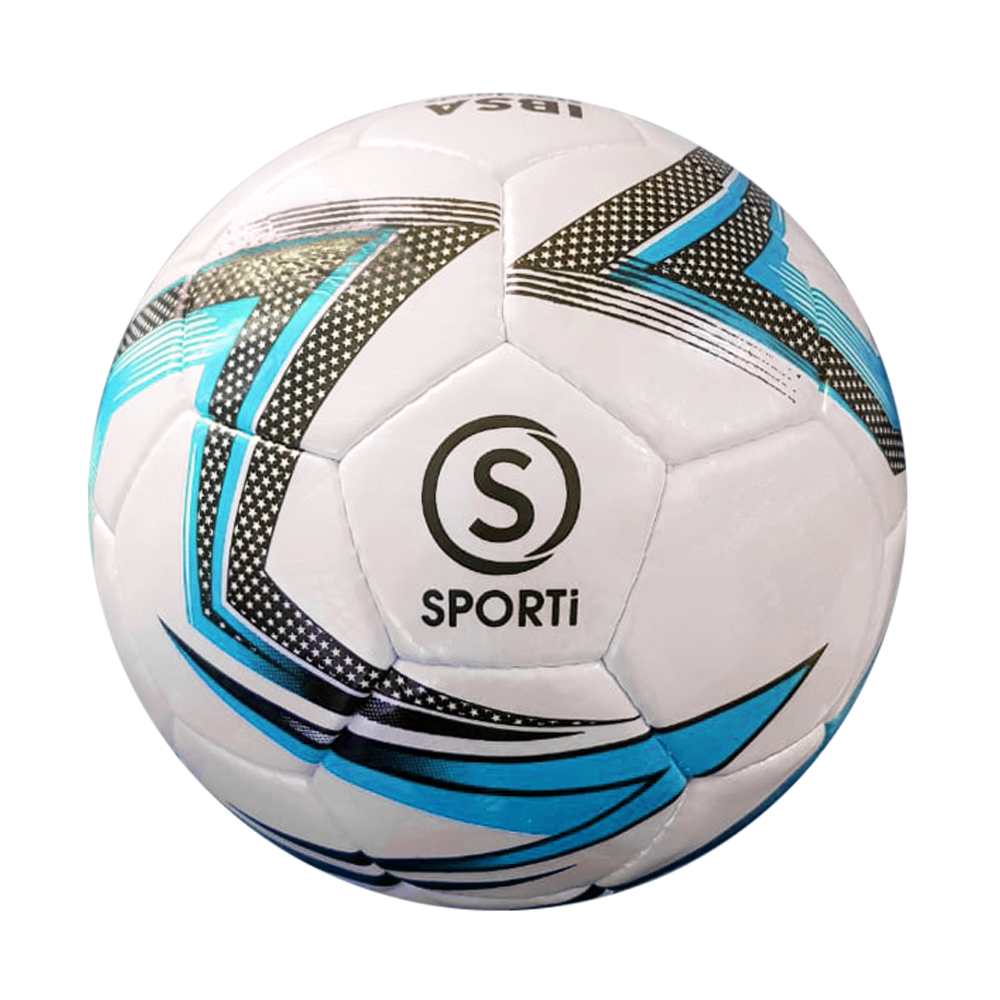 Ballon de football promotionnel or 30 panneaux - impression personnalisée  (blanc / bleu foncé, PU/PVC, 3 couches, 330g) comme cadeaux publicitaires  Sur