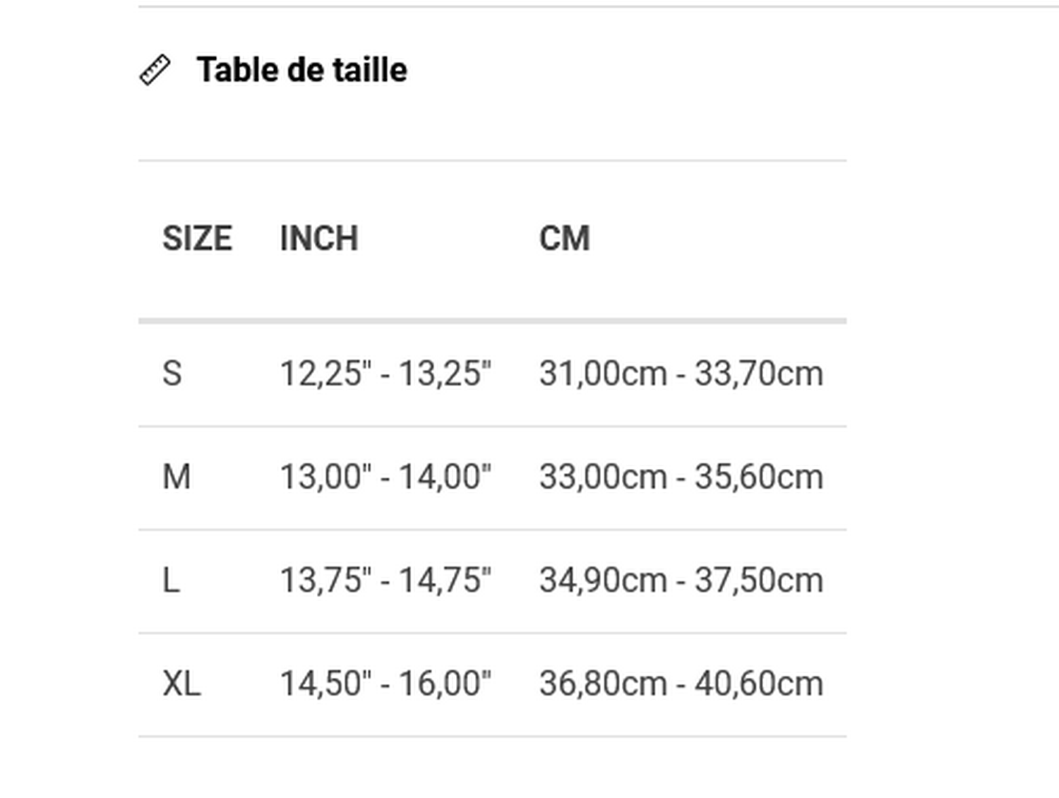 30630 - guide des tailles