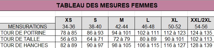 MESURES FEMMES VDA