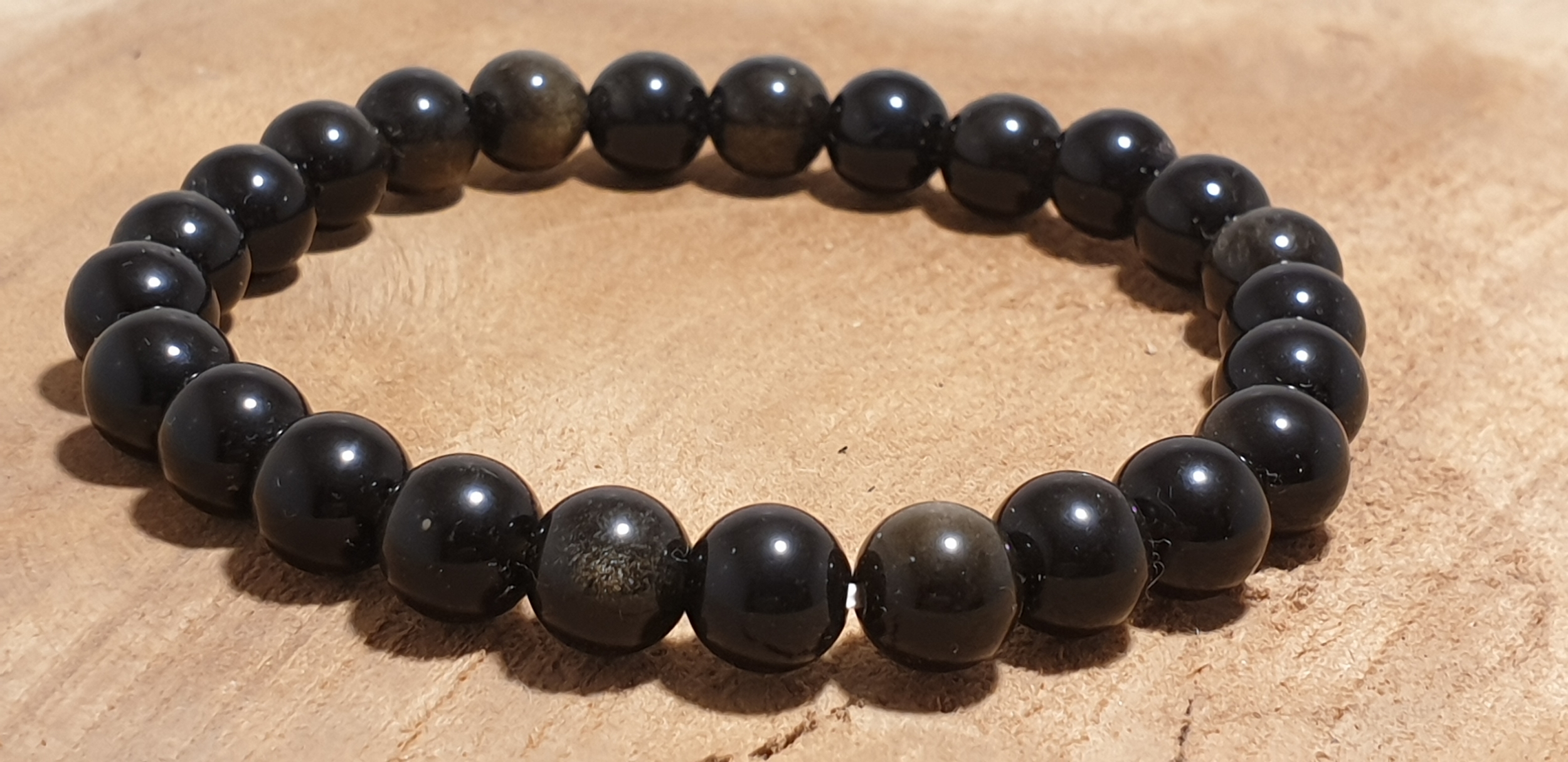 Bracelet Obsidienne Noire Dorée - Perles 6mm - Élégance Mystique - Ajustable