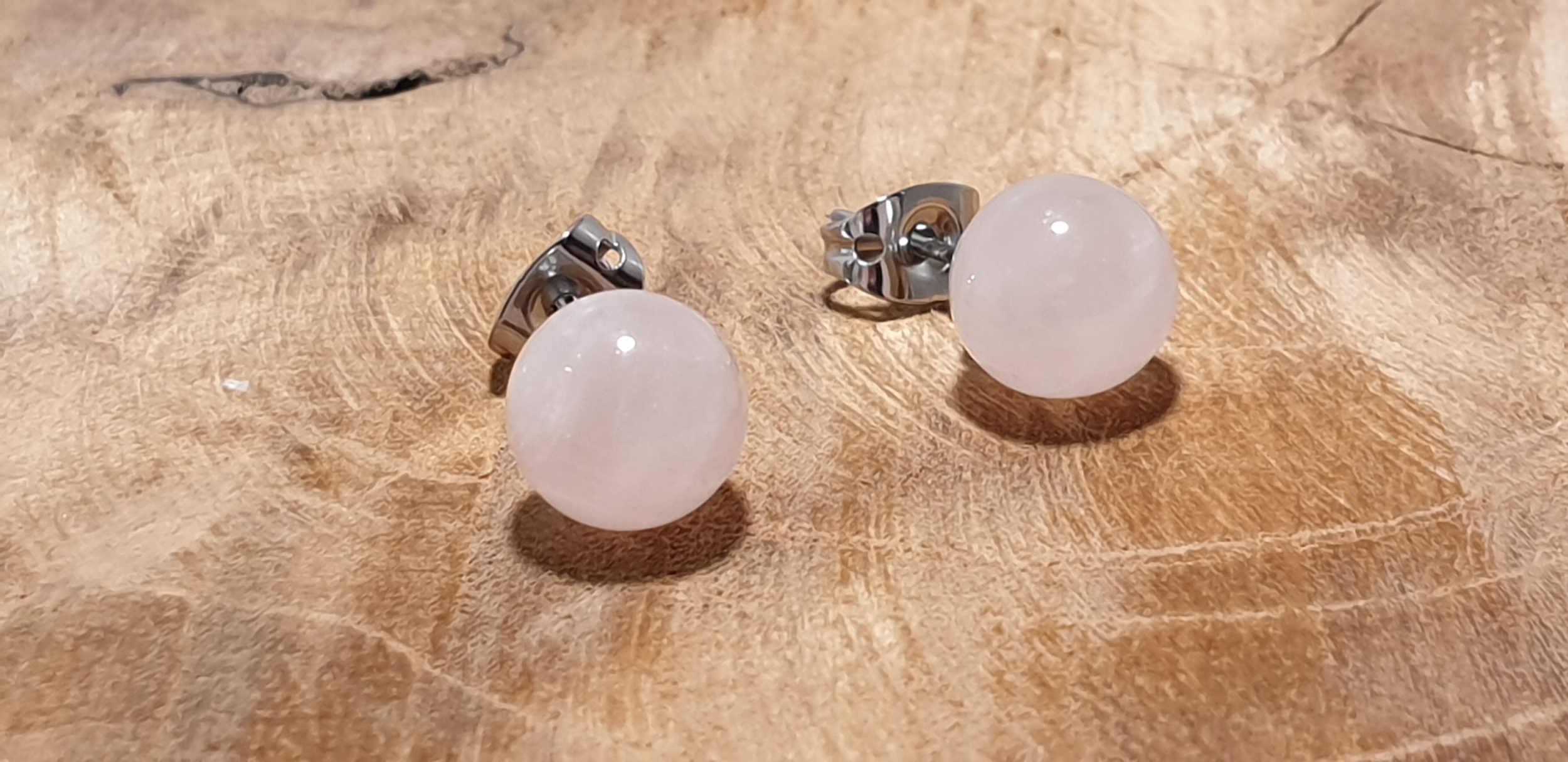 Boucles doreilles quartz rose 8mm 1