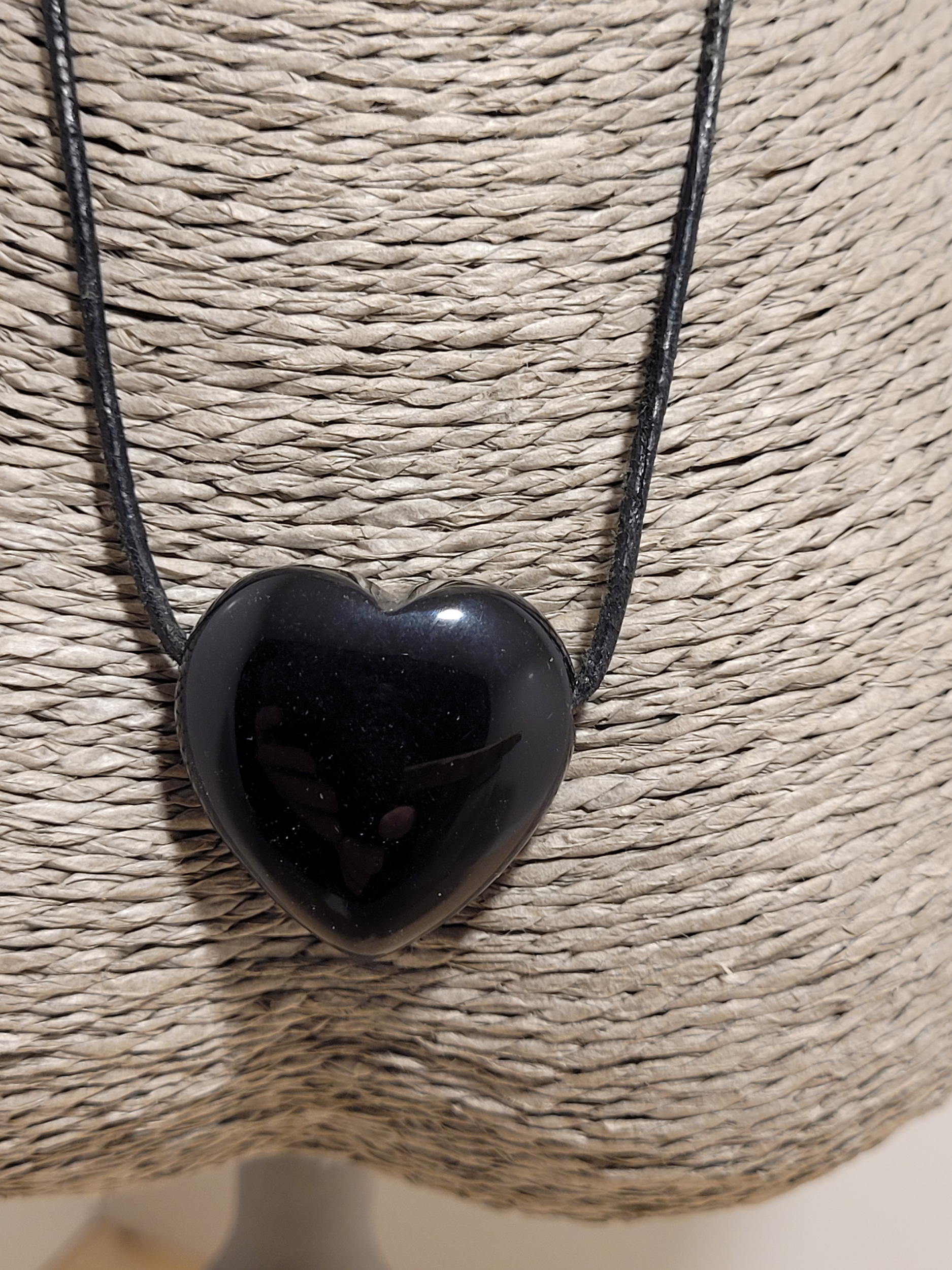 Pendentif coeur en obsidienne noire - 20mm - Lithothérapie