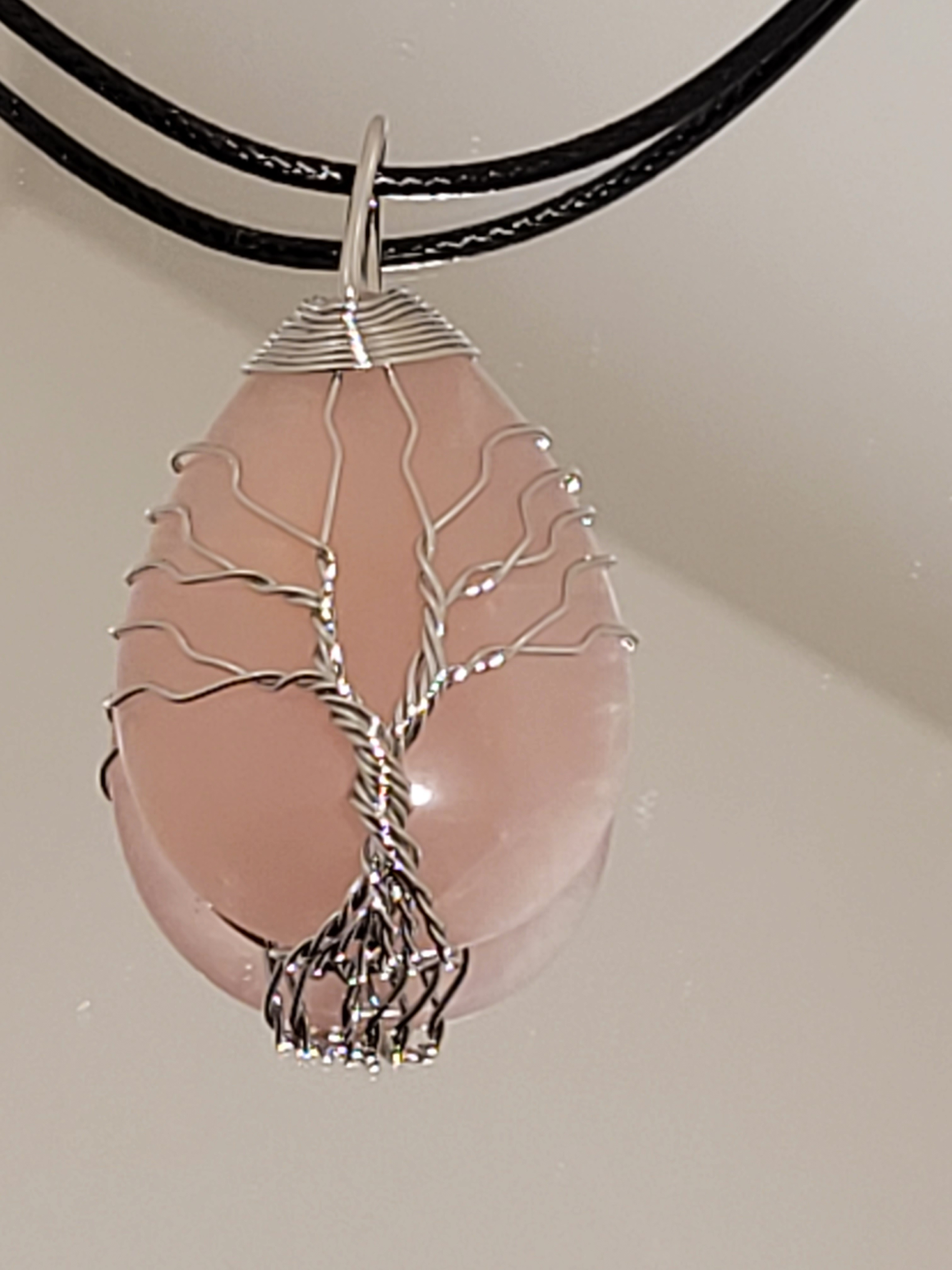 pendentif goutte quartz rose arbre de vie 3