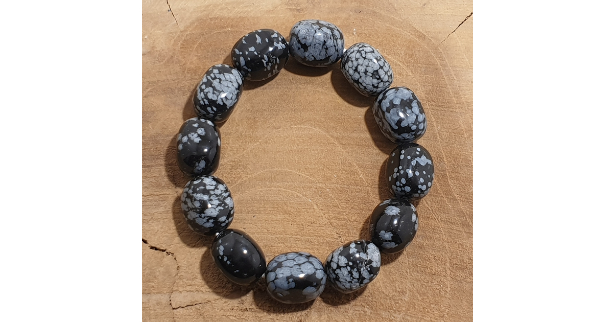 Bracelet en Obsidienne Flocon de Neige perles 8mm