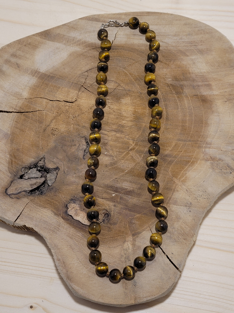 Collier En Pierres Naturelles Oeil De Tigre Perles Rondes - Sans Fermoir, élastique, 56-60 Cm - Neuf