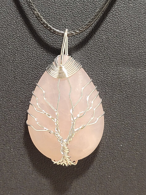 pendentif goutte quartz rose arbre de vie 1
