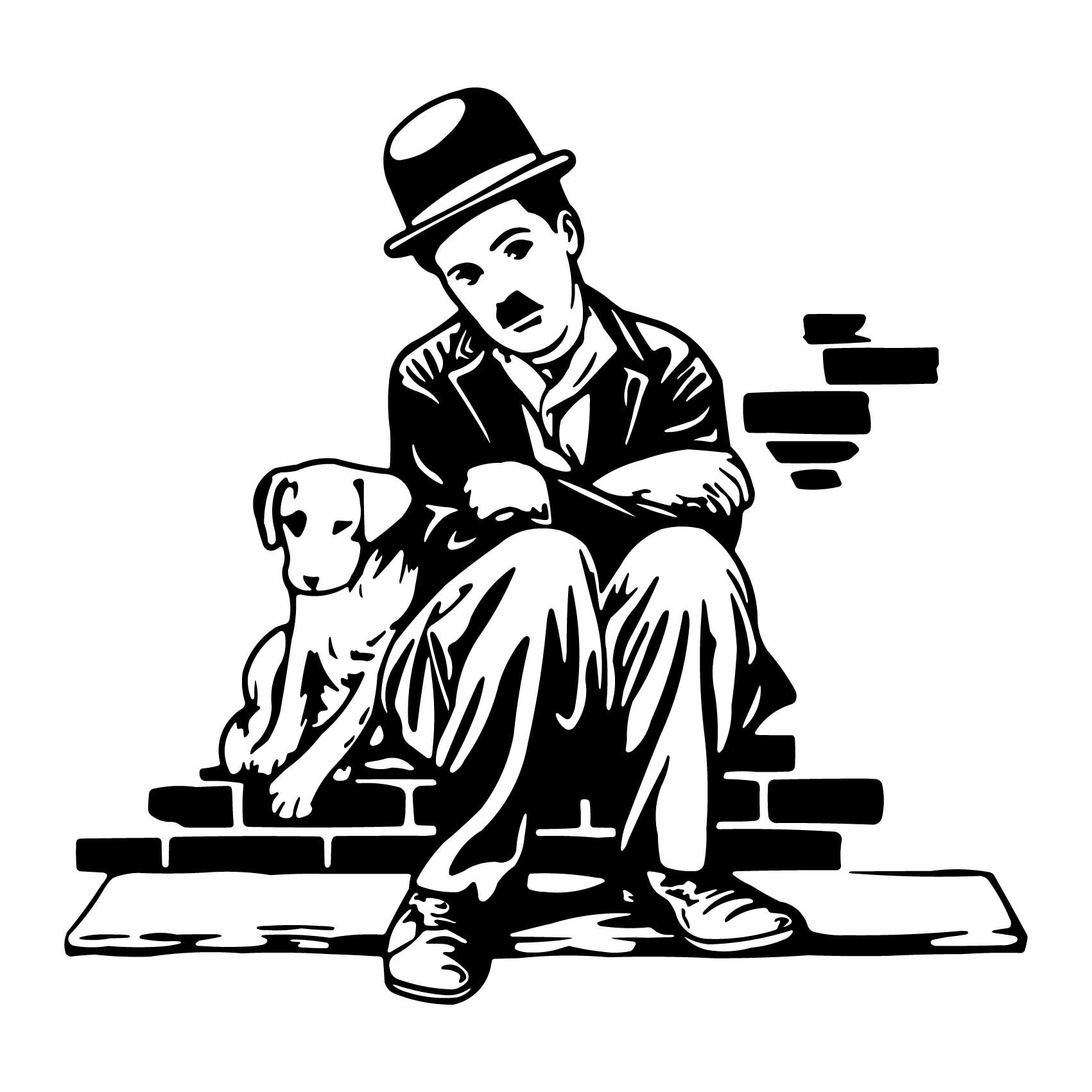 Чарли Чаплин рисунок черно белый