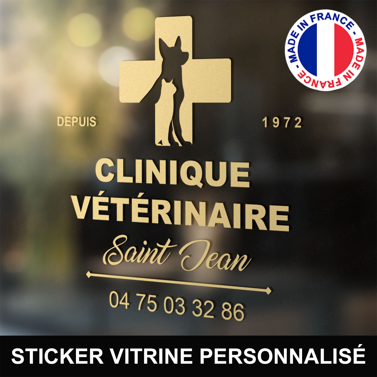 ref1veterinairevitrine-stickers-clinique-vétérinaire-vitrine-sticker-personnalisé-autocollant-pro-veterinaire-professionnel