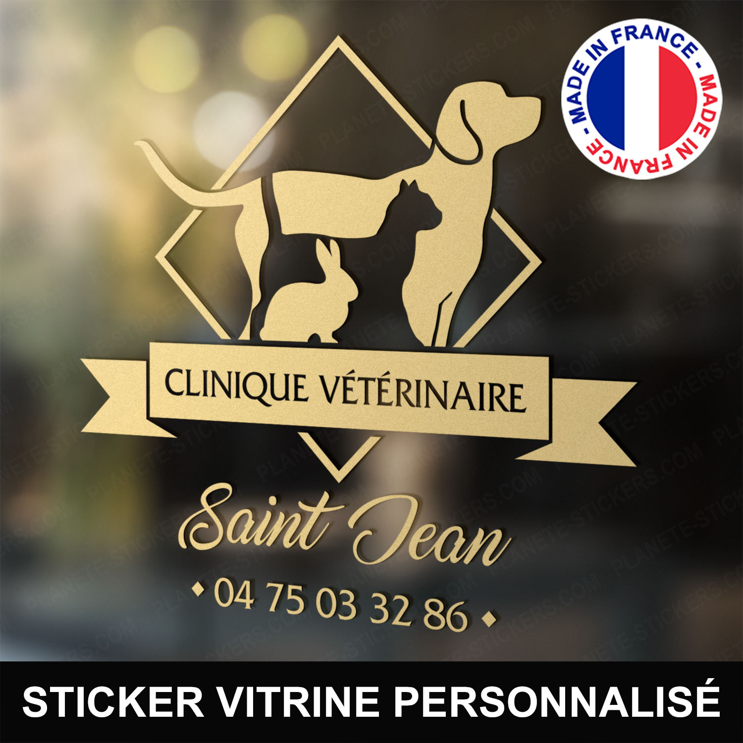 ref7veterinairevitrine-stickers-clinique-vétérinaire-vitrine-sticker-personnalisé-autocollant-pro-veterinaire-professionnel
