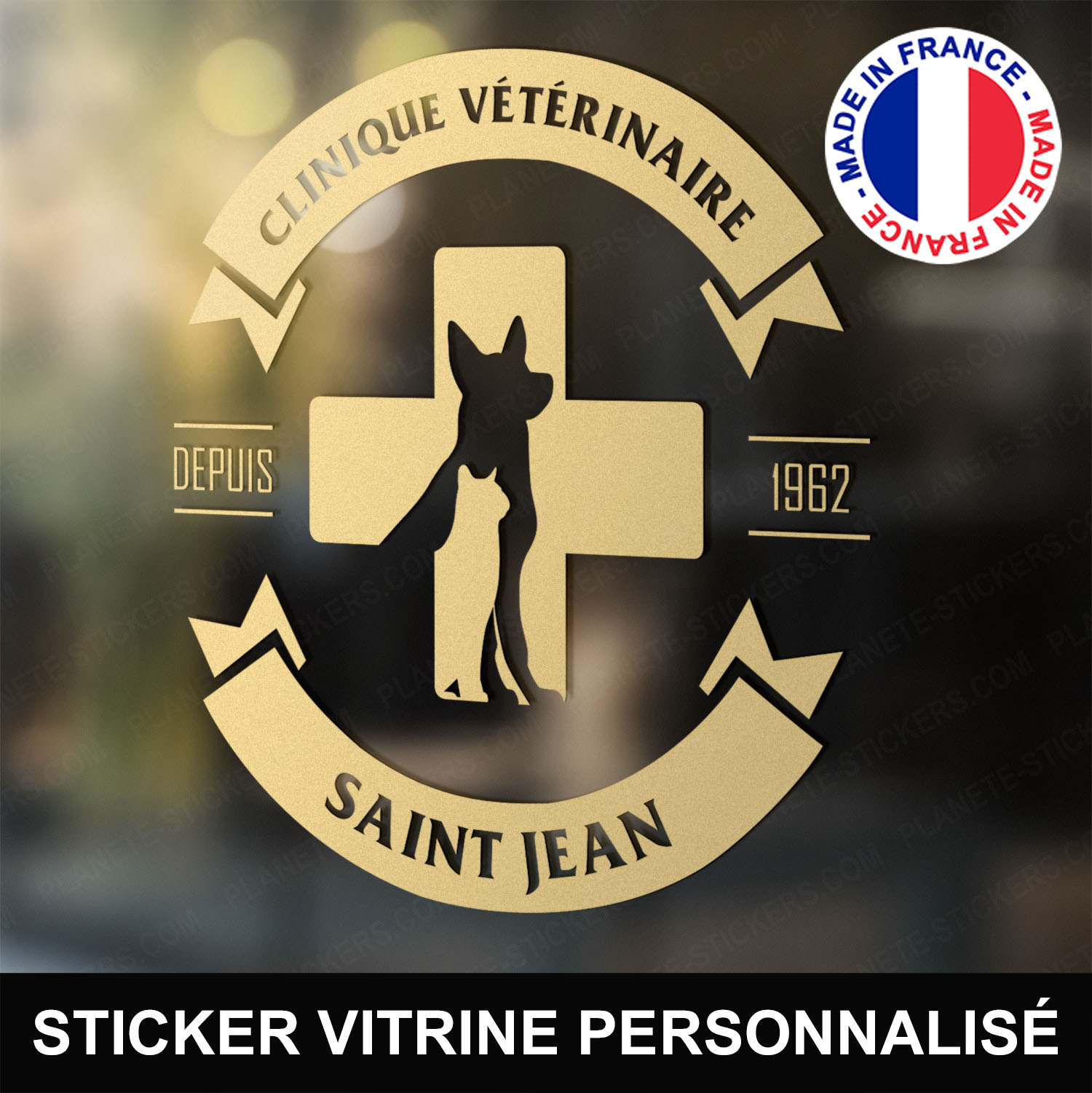 ref13veterinairevitrine-stickers-clinique-vétérinaire-vitrine-sticker-personnalisé-autocollant-pro-veterinaire-professionnel