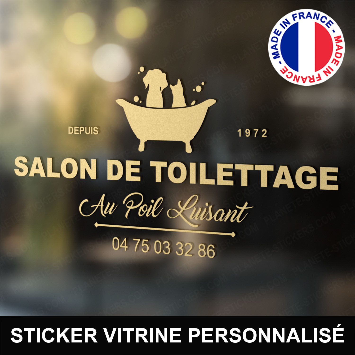 TOIL9 - Sticker chiot et accessoires de toilettage - DECO-VITRES