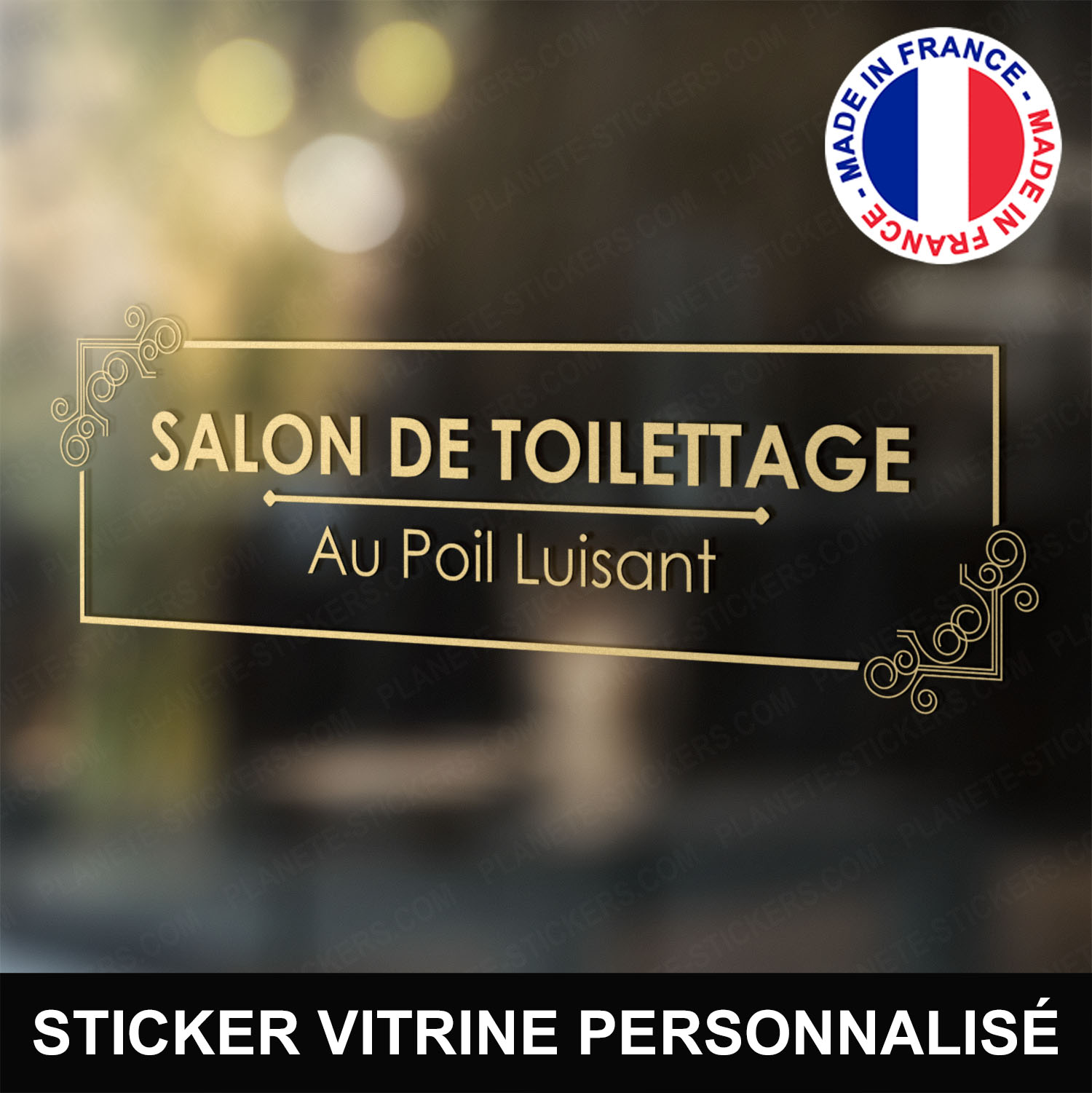 ref5salondetoilettagevitrine-stickers-salon-de-toilettage-vitrine-sticker-personnalisé-autocollant-toiletteur-pro-vitre-professionnel-logo-arabesque
