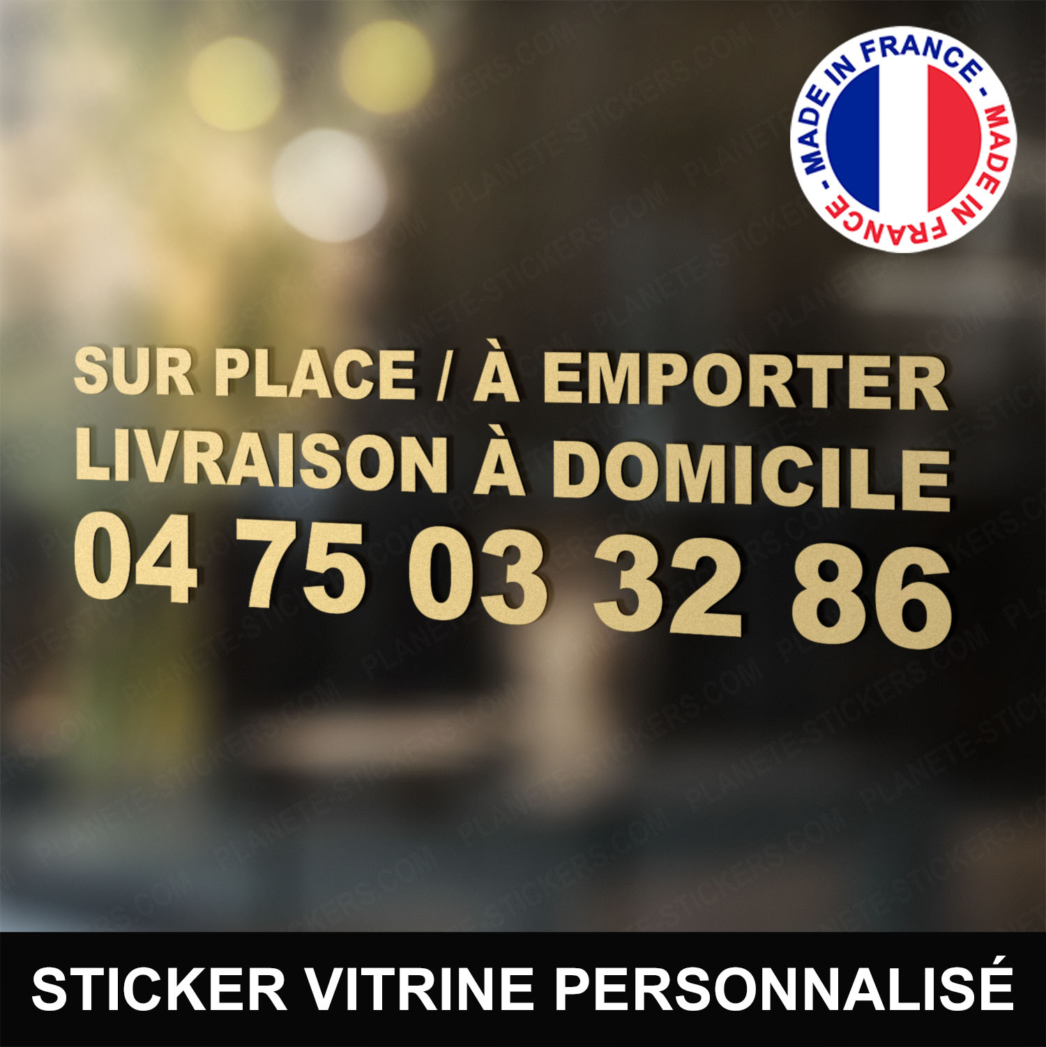 Stickers sur place à emporter livraison téléphone personnalisé