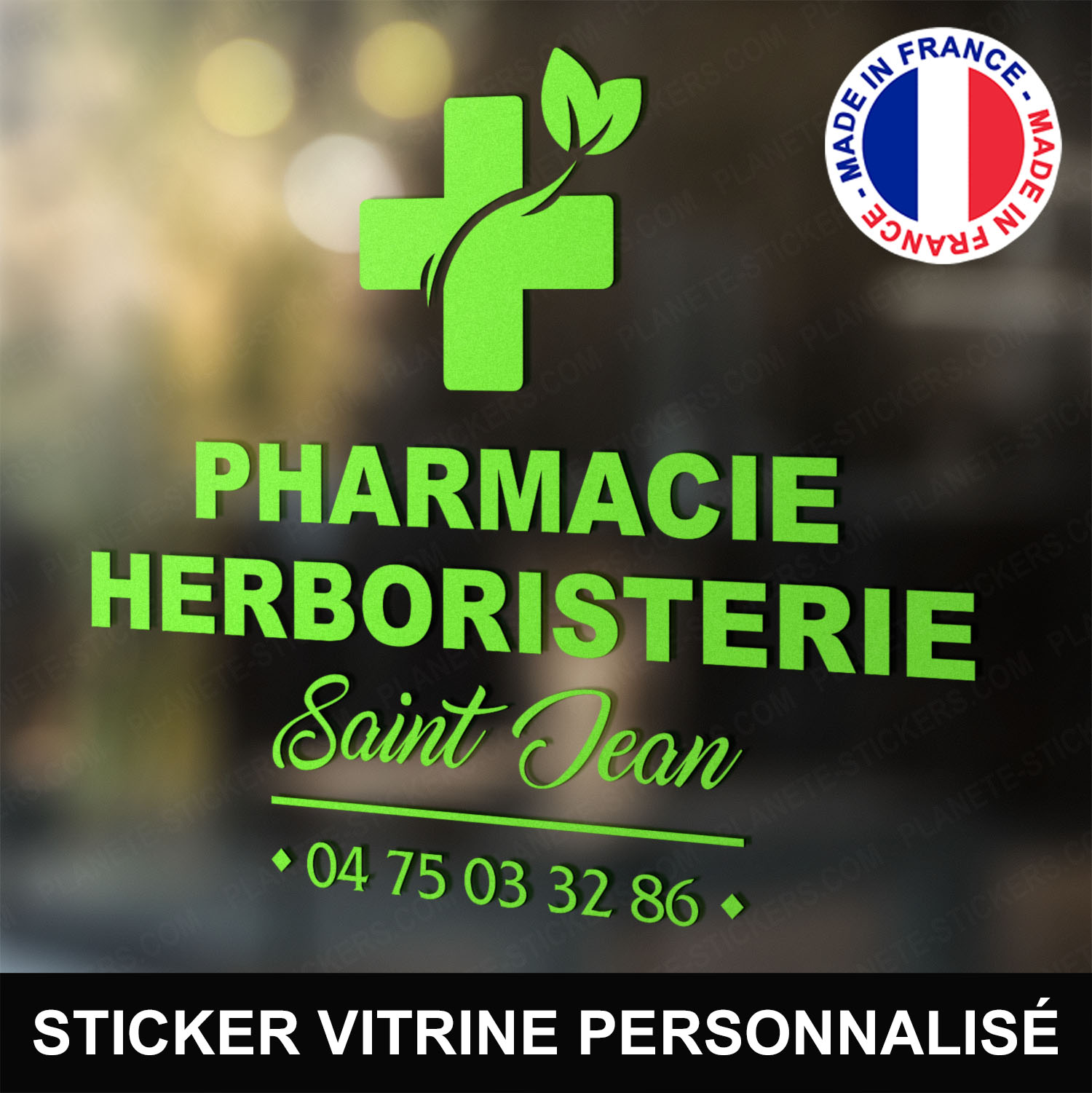 ref6pharmacievitrine-stickers-pharmacie-herboristerie-vitrine-sticker-personnalisé-pharmacien-autocollant-médical-pro-vitre-professionnel-logo-croix-nature