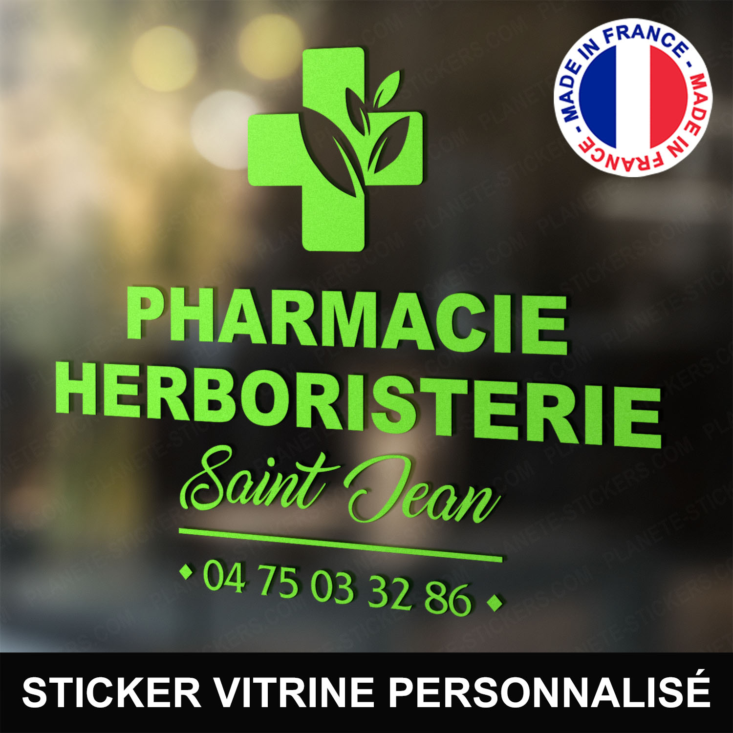 ref7pharmacievitrine-stickers-pharmacie-herboristerie-vitrine-sticker-personnalisé-pharmacien-autocollant-médical-pro-vitre-professionnel-logo-croix-nature