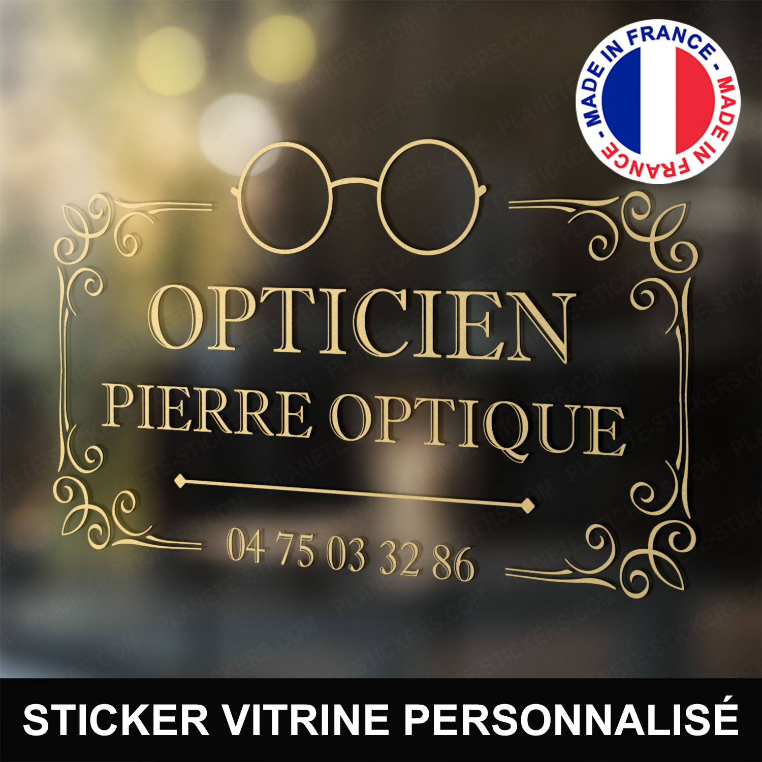 ref9opticienvitrine-stickers-opticien-vitrine-optique-sticker-personnalisé-lunetier-autocollant-pro-opticiens-vitre-magasin-boutique-logo-lunettes-arabesques