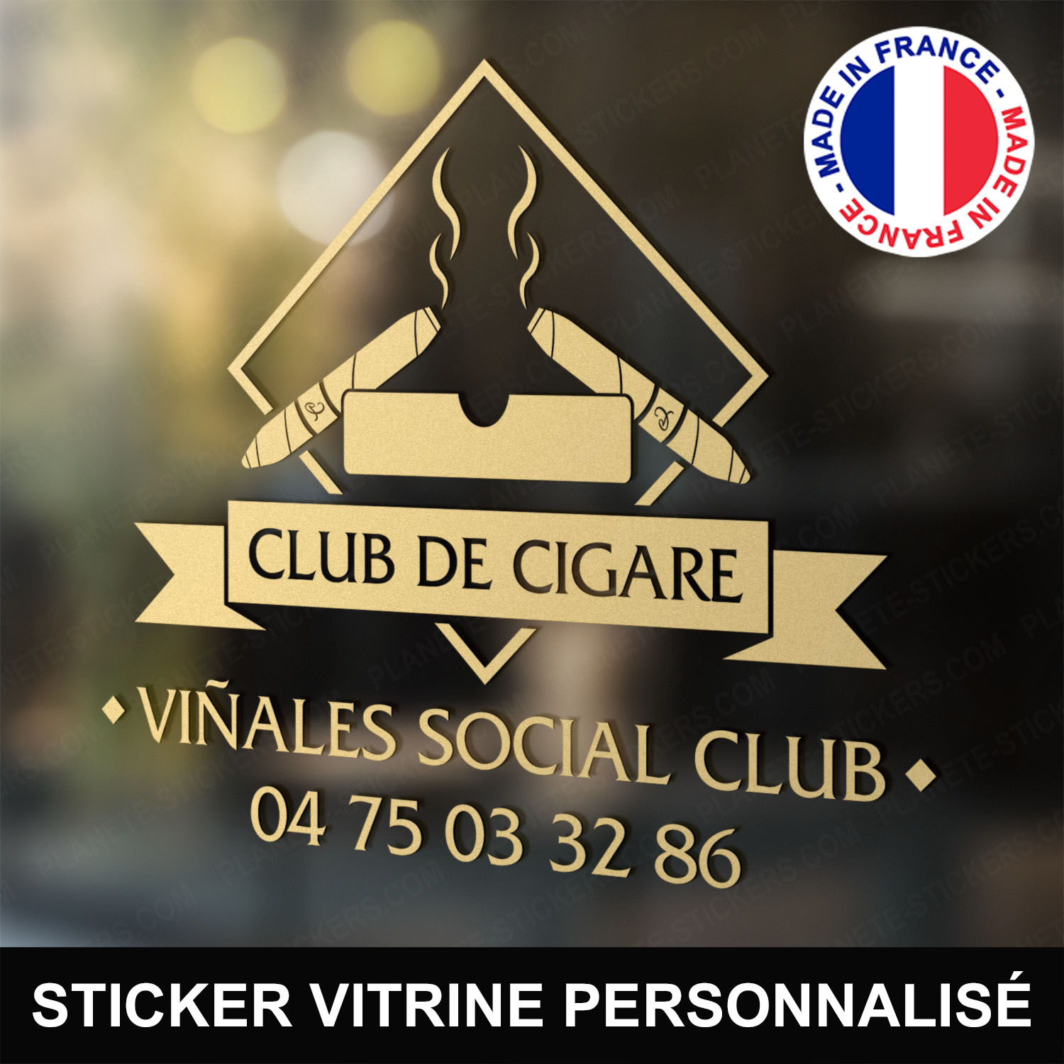 ref17clubdecigarevitrine-stickers-cigare-club-vitrine-sticker-cigar-personnalisé-fumoir-autocollant-tabac-pro-vitre-professionnel-logo-cigares-fumée-cendrier