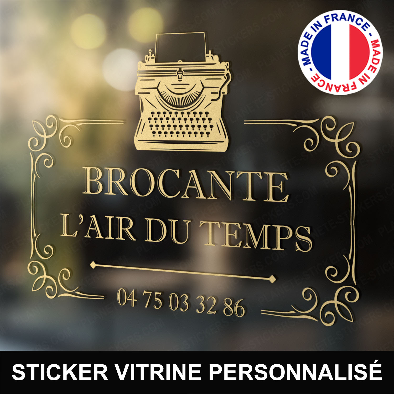 ref5brocantevitrine-stickers-brocante-vitrine-sticker-brocanteur-vitrophanie-personnalisé-autocollant-pro-magasin-boutique-vitre-logo-machine-à-ecrire