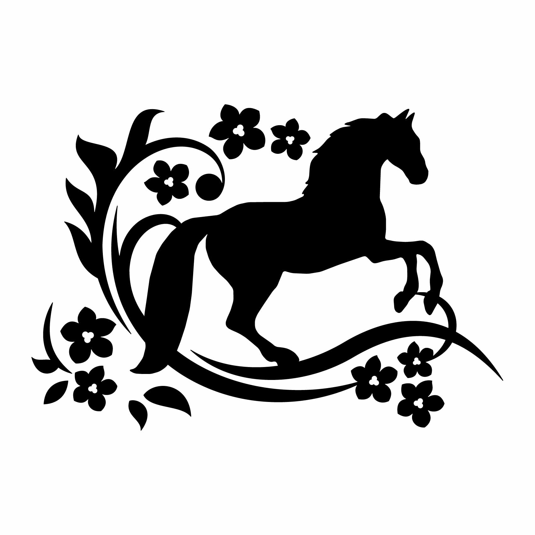 Sticker mural Déco cheval fleurs couleurs 47 x 37 cm – Chevaux Passion