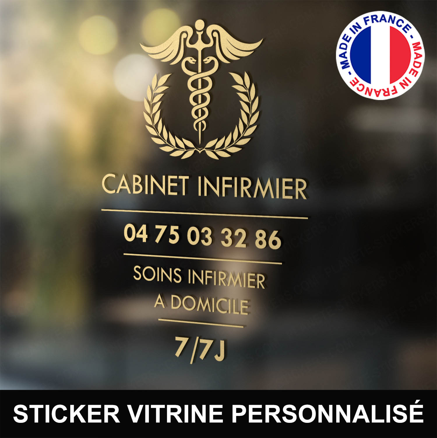 Stickers Cabinet Infirmier Vitrine - Vitrophanie Caducee m2