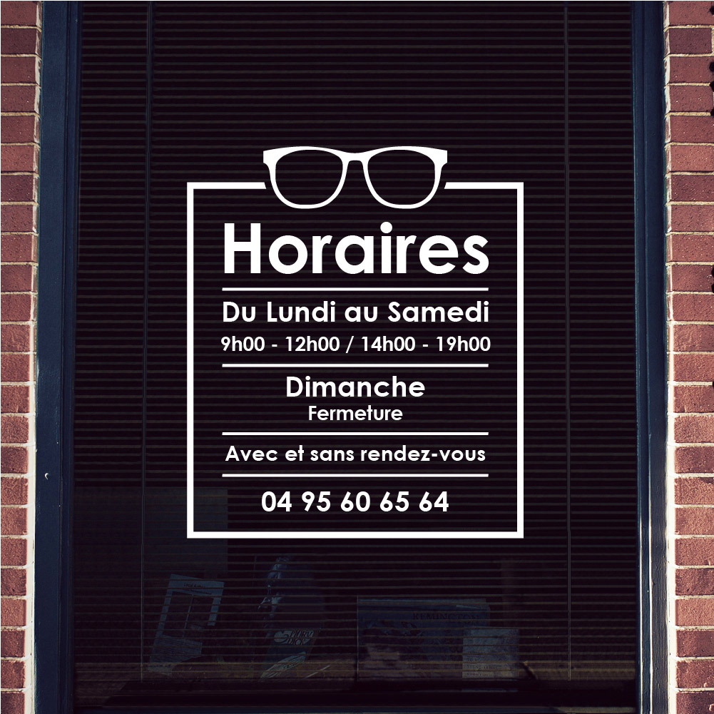 ref20horaireboutique-stickers-horaires-ouverture-opticien-autocollant-horaire-porte-personnalisé-sticker-vitrine-magasin-boutique-vitrophanie
