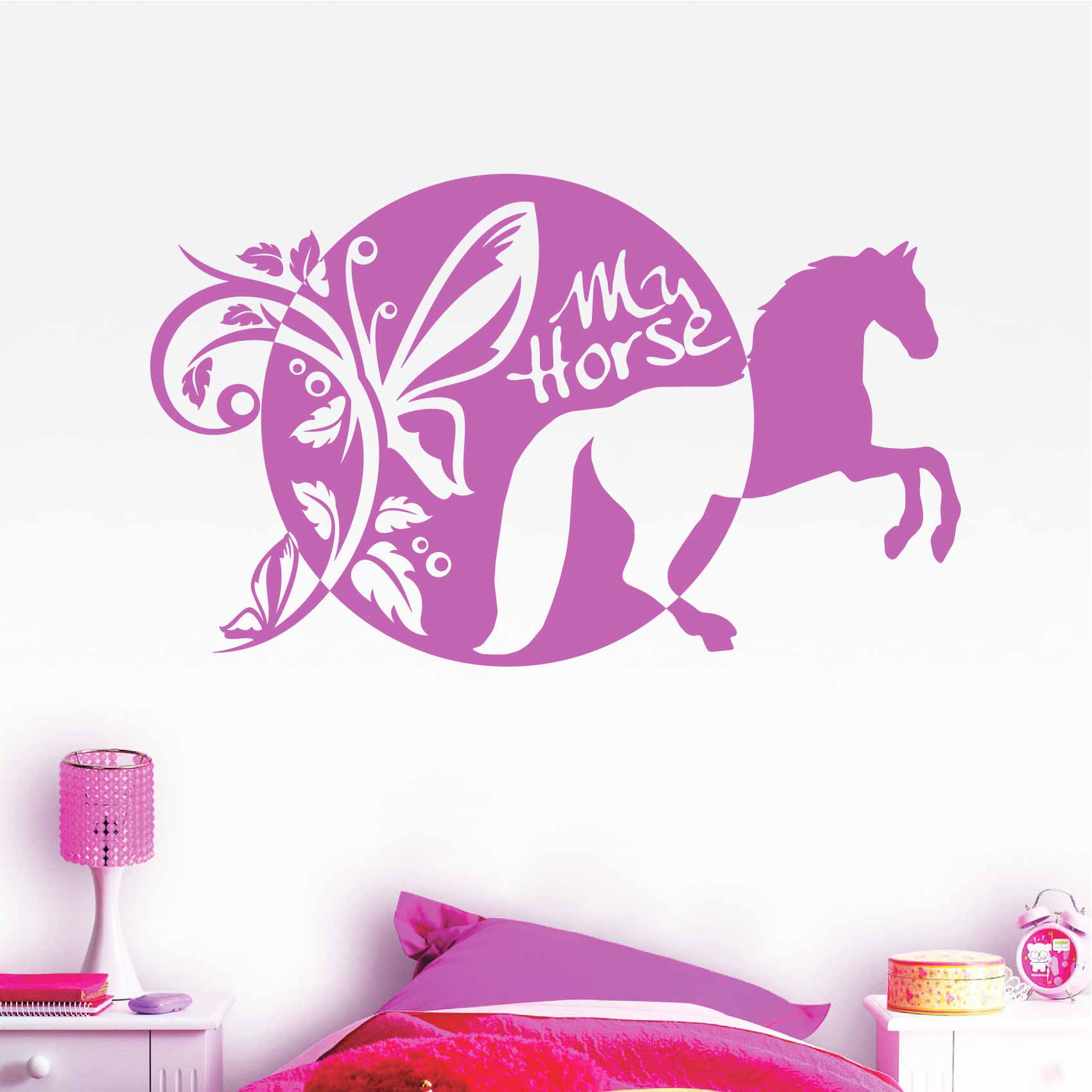 Sticker pour chambre d'adoou de pré-ado avec cheval et fleurs