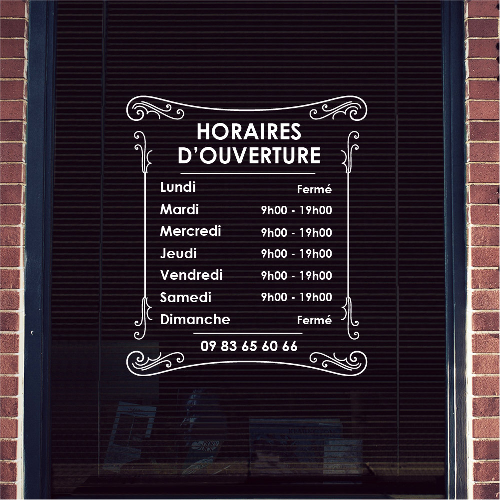 ref26horaireboutique-stickers-horaires-boutique-personnalisé-gras-autocollant-horaire-ouverture-porte-sticker-vitrine-magasin-vitrophanie