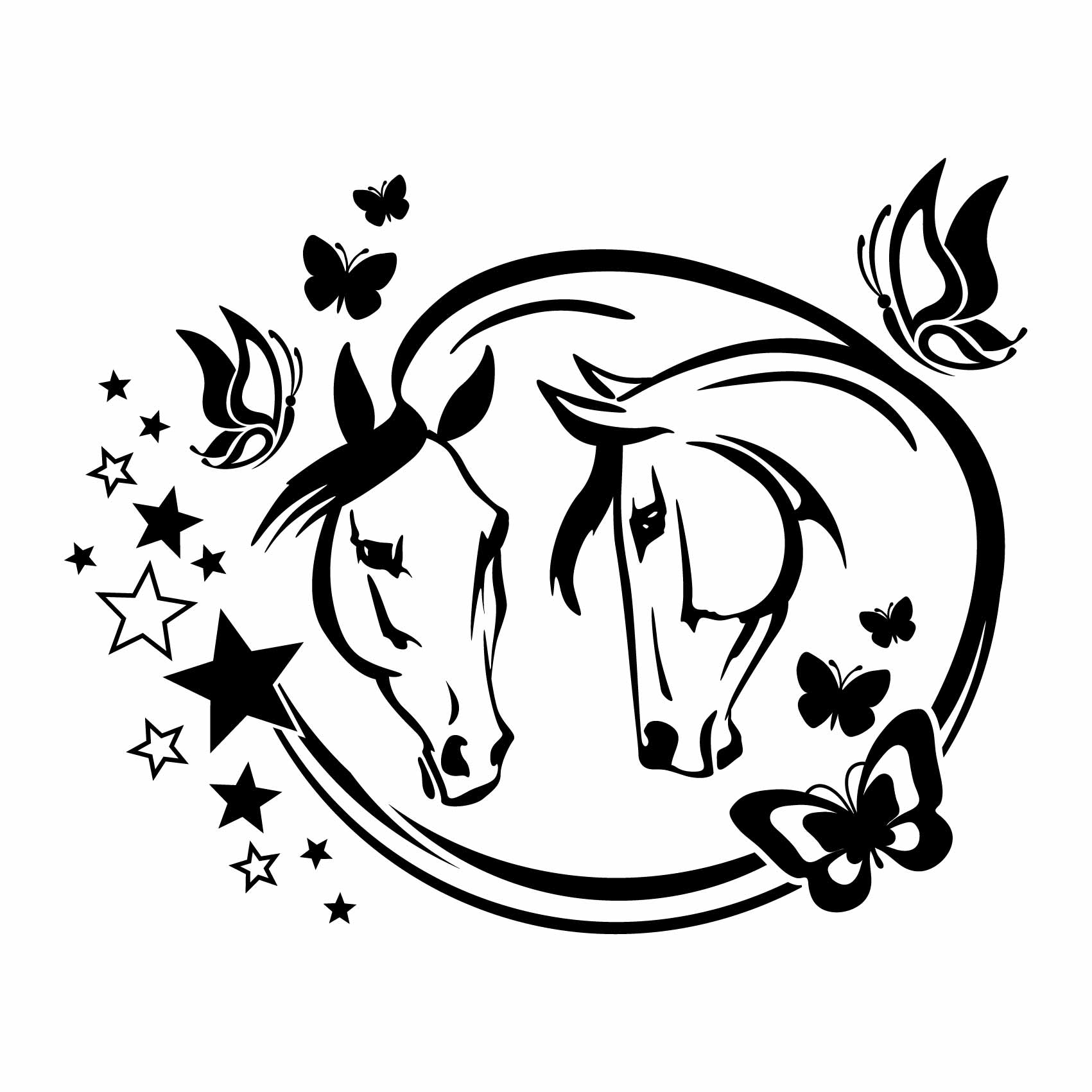 Stickers-chevaux-enlacés-ref6cheval-autocollant-muraux-deco-sticker-cheval-papillon-chambre-fille-enfant-mignon-(2)