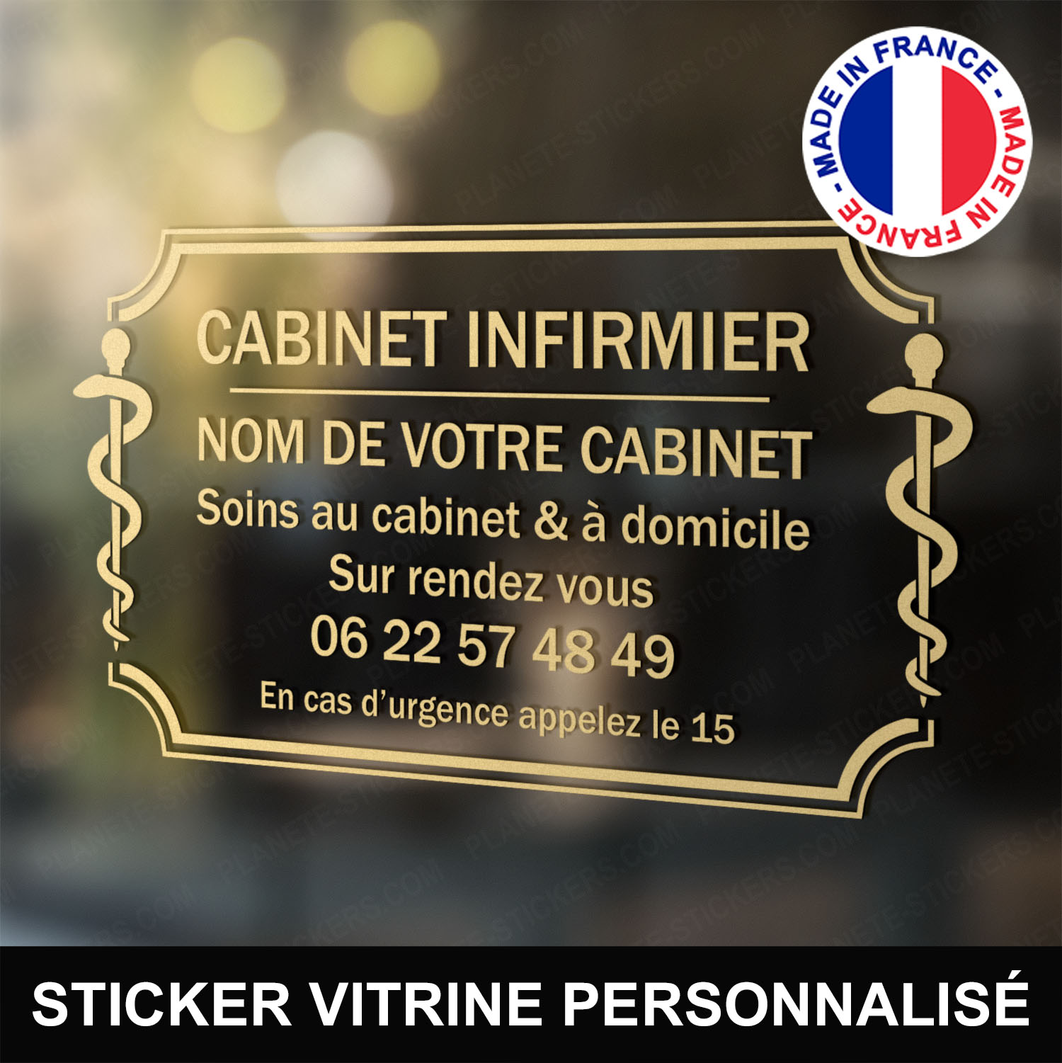 Stickers Cabinet Infirmier Vitrine - Vitrophanie Caducee
