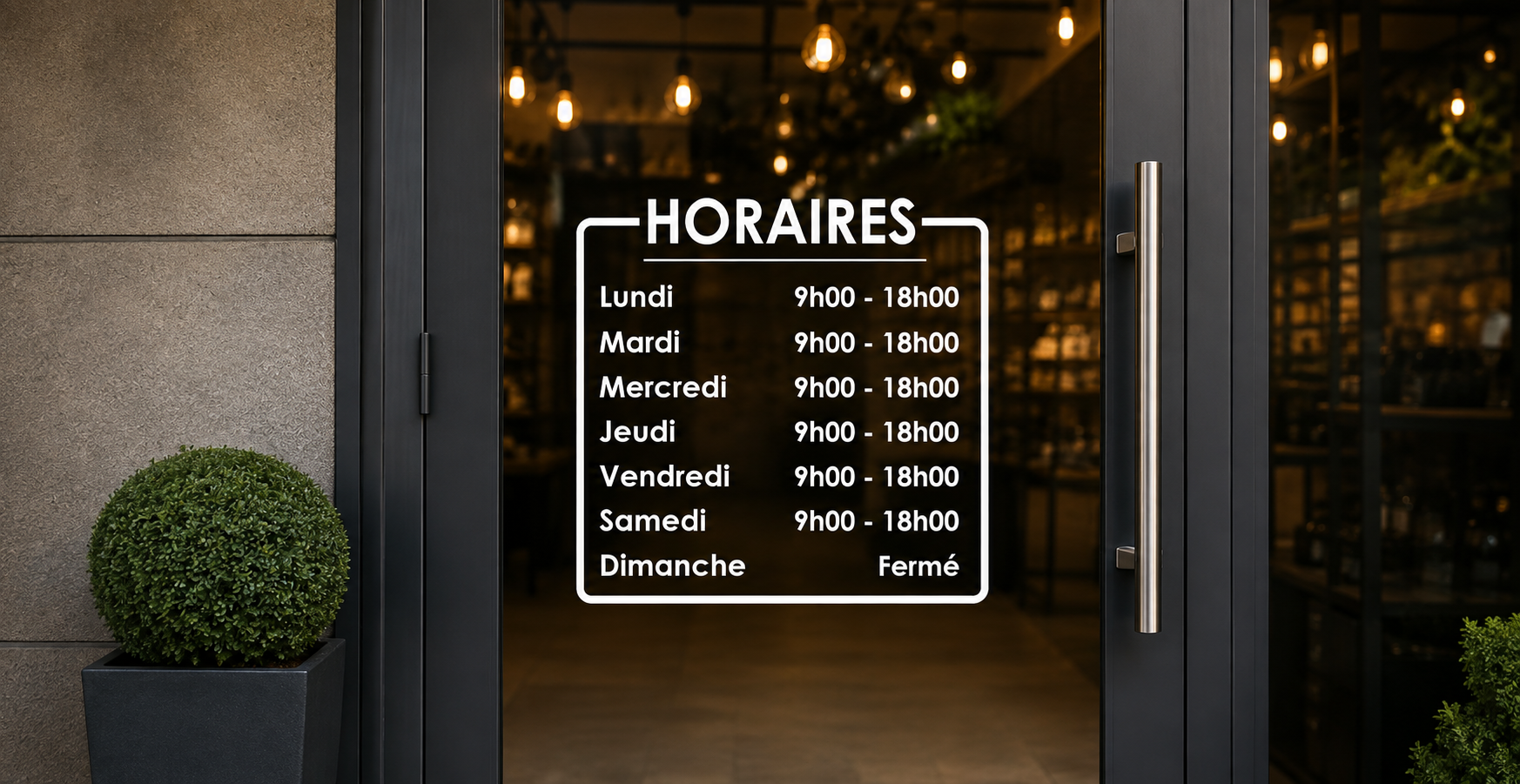 Stickers horaires d’ouverture sur vitrine