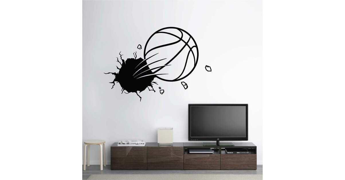 Autocollant Mural Basket-ball - Déco Sportive Pour Chambre, Salon - PVC Amovible Et Facile à Coller - 11