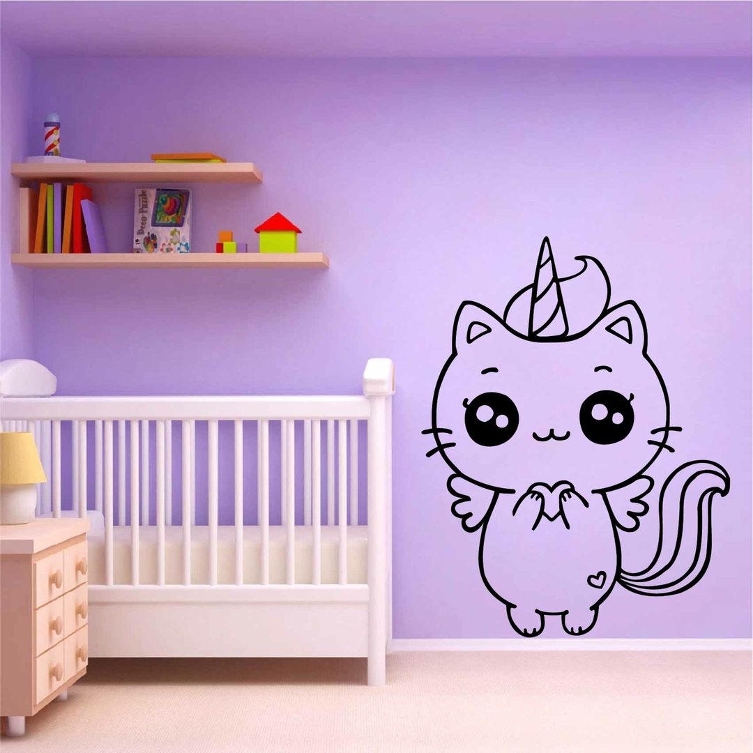 Sticker Tête de Chat avec texte Miaou - Décoration murale chambre enfant