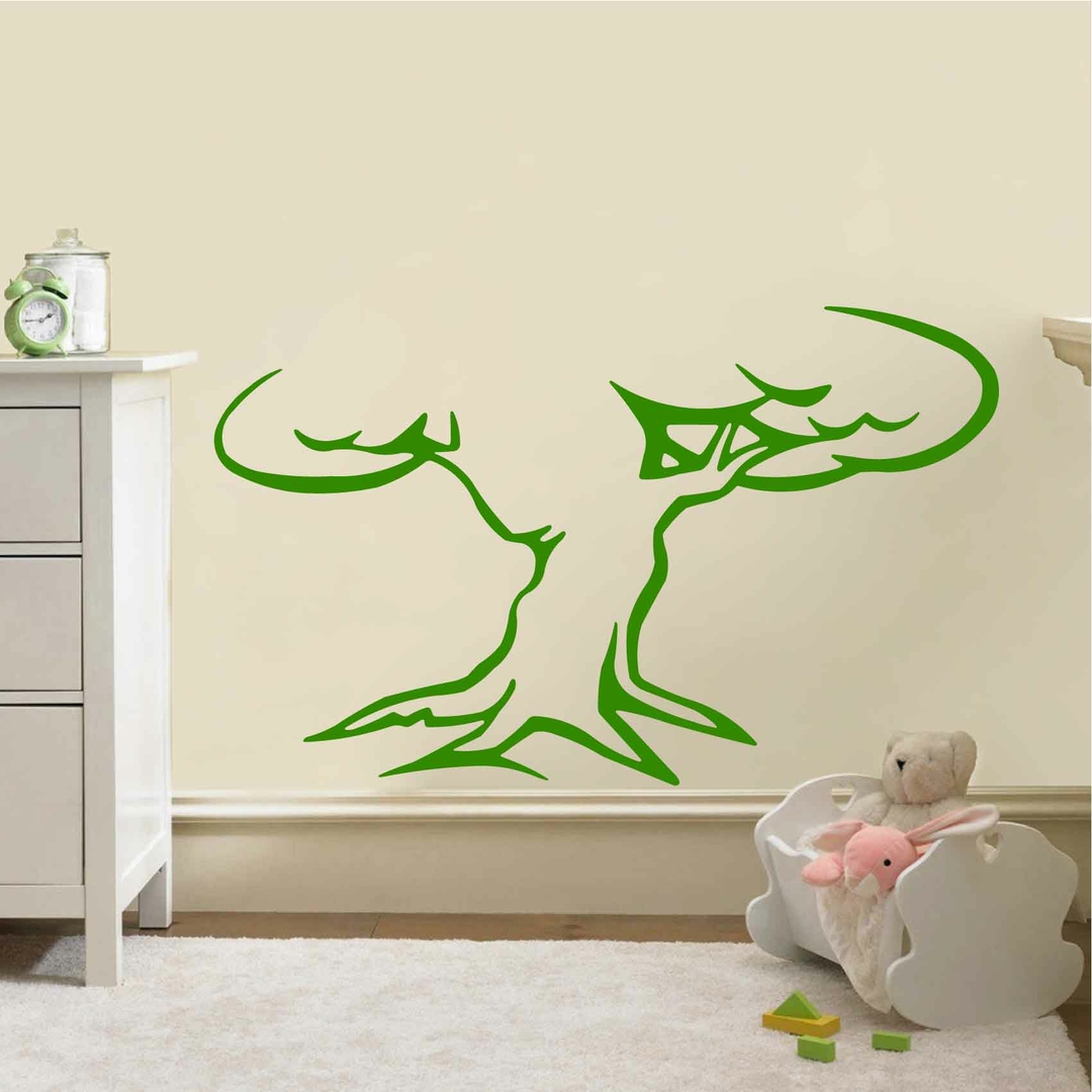 Stickers Muraux Grand Arbre Vert Avec Feuilles Et Oiseaux - 4 Feuilles 30x90cm - Décoration Salon, Chambre, Mur TV