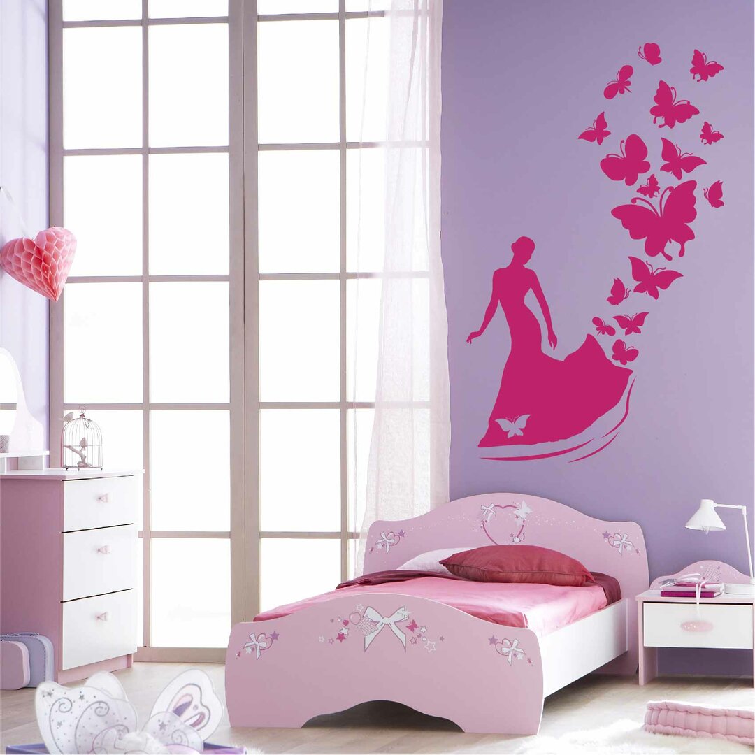Sticker Mural FÉE Et PAPILLON Rose - 132x129 Cm - Déco Chambre Fille, Bébé - Autocollant Repositionnable Facile à Poser