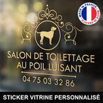 ref9salondetoilettagevitrine-stickers-salon-de-toilettage-vitrine-sticker-personnalisé-autocollant-toiletteur-pro-vitre-professionnel-logo-chien-arabesque