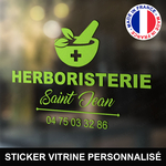 ref1herboristerievitrine-stickers-herboristerie-vitrine-sticker-herboriste-personnalisé-autocollant-para-médical-vitre-professionnel-logo-mortier-pilon-plante-croix
