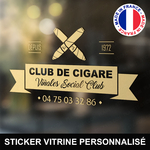 ref13clubdecigarevitrine-stickers-cigare-club-vitrine-sticker-cigar-personnalisé-fumoir-autocollant-tabac-pro-vitre-professionnel-logo-cigares-croisés