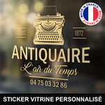 ref9antiquairevitrine-stickers-antiquaire-vitrine-sticker-personnalisé-autocollant-antiquité-vitrophanie-vitre-professionnel-logo-machine-à-écrire