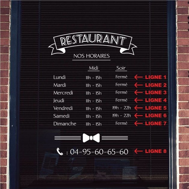 Stickers Horaires Restaurant Personnalisés - Stickers Vitrine Pro