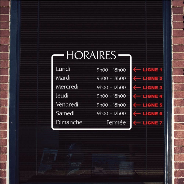 Stickers Horaires Vitrine Personnalisé - Stickers Vitrine Pro